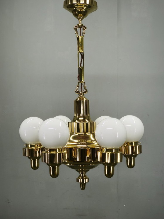 Image 1 of Lustre Art Déco tchèque en laiton à double position de bras, années 1930