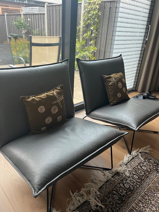 Image 1 of 2x Jess Design Eark Sessel hohe Rückenlehne Leder Royal Grey