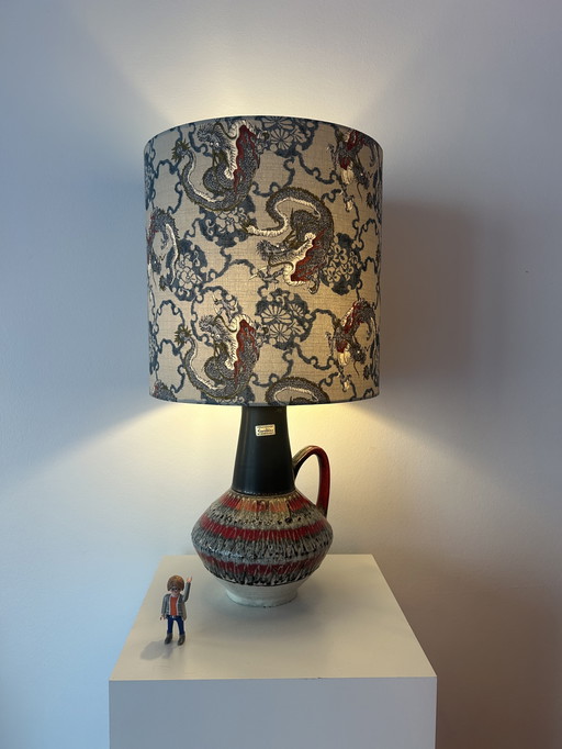 Unique accent lamp made from an MCM vase with a Japanese dragon shade