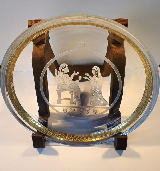 Image 1 of Paşabahçe Glass Plate, 24K Gold Ottoman Style Decoration