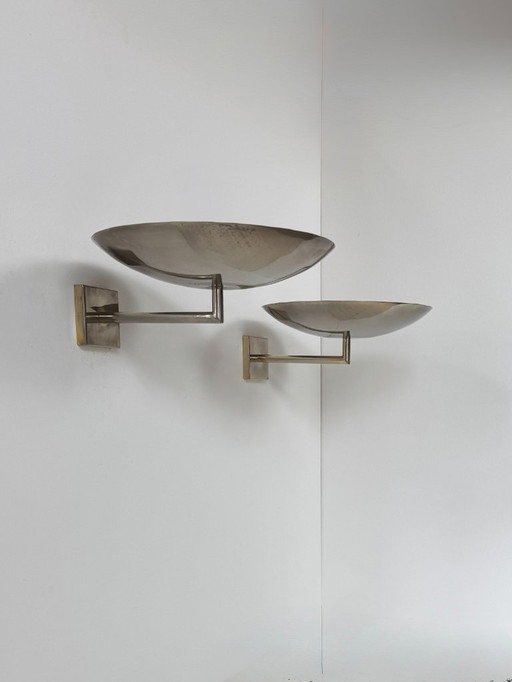 Par de apliques vintage, metal cromado, Francia, 1970