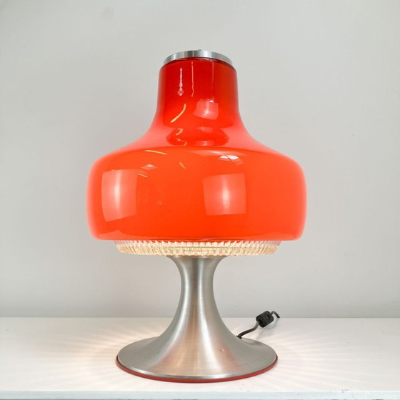 Image 1 of Table lamp, glass shade with aluminum base, 1970s