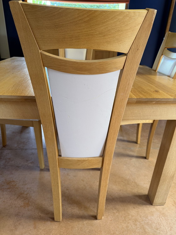 Image 1 of Handcrafted solid oak dining table + 4 chairs + 2 extensions