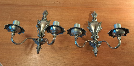 Image 1 of Vintage wandlampen – Rococo stijl – Set van 2 – Zilverkleurig – Uitstekende staat