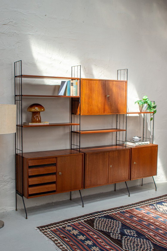 Image 1 of Vintage teak string shelf sideboard highboard 60s