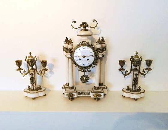 Image 1 of Kamingarnitur Piolaine (Paris) * Antik, 19. Jahrhundert * Uhr