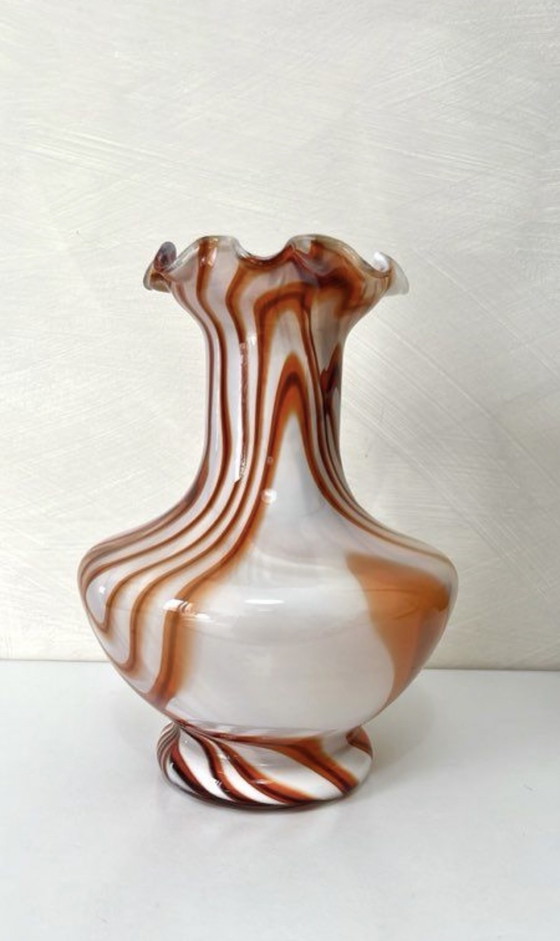 Image 1 of Vintage Murano opalen vaas, oranje en wit, jaren 70