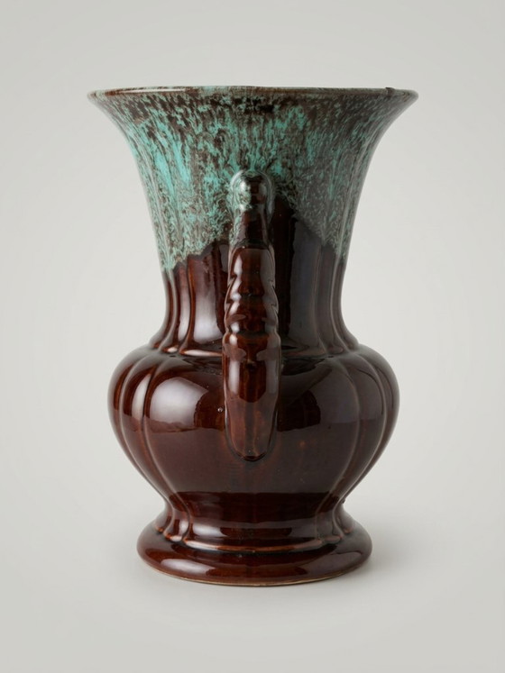 Large brown and turquoise enameled ceramic vase – ADP, Varages France - 27 cm (photo 3 of 10)