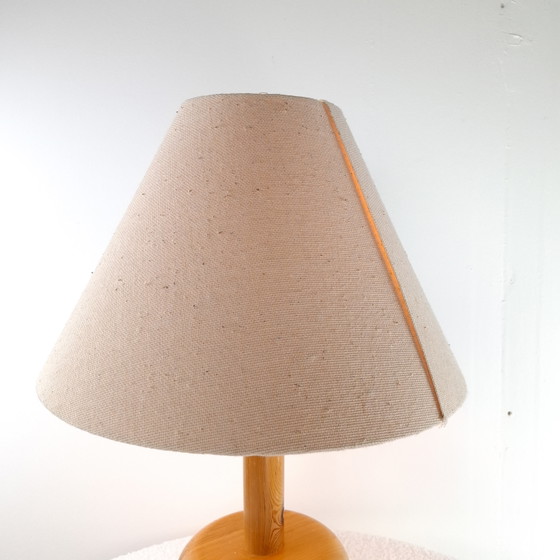 Vintage Table Lamp Mid Century Modern Design 1970s – Wood, Canvas (photo 7 of 7)