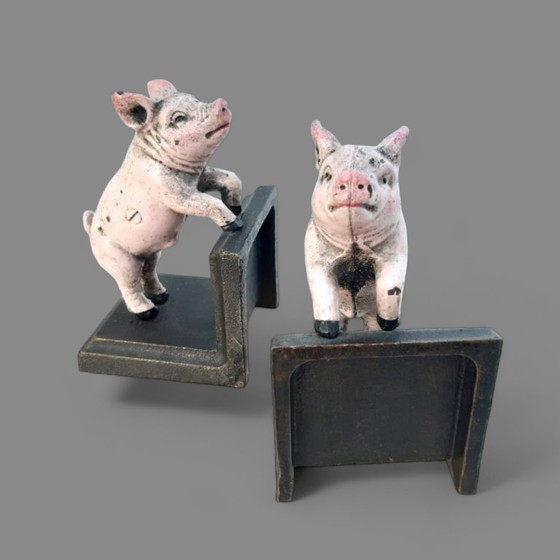 Image 1 of Ensemble de serre-livres en fonte en forme de cochon
