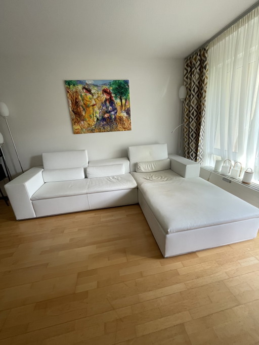 High-End Designer Leather Corner Sofa by Linie C (300x203 cm) - White
