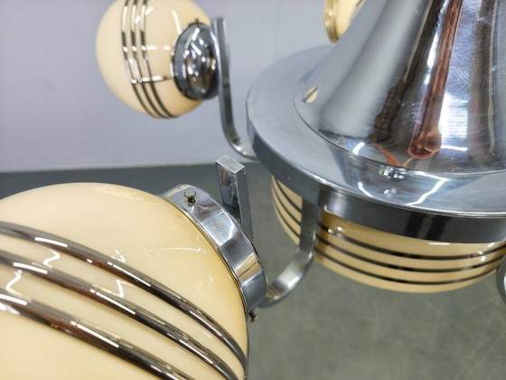 Image 1 of Art Deco kroonluchter van chroom en glas, 5 bollen, jaren 1930