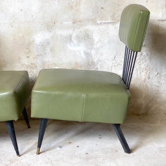 Image 1 of Paire de fauteuils vintage 1960's métal et simili-cuir vert