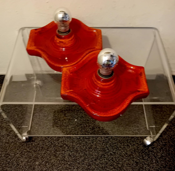 Image 1 of 3x J70 Huhstadt Leuchten Lampada da parete in ceramica Spaceage - Rosso Arancione