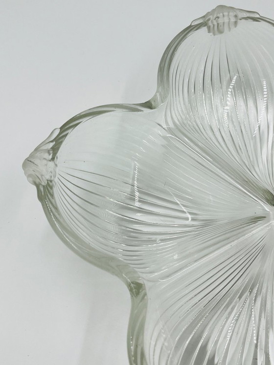 Image 1 of Art Deco molded glass dish with flower