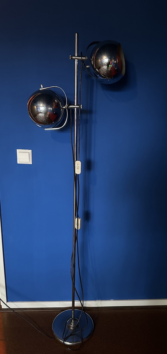 Image 1 of Space Age chrome floor lamp – 70s design, 163 cm high, large adjustable spotlights
