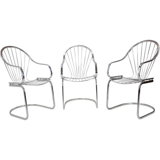 Set of 3 vintage chrome chairs by Gastone Rinaldi, Italy 1960