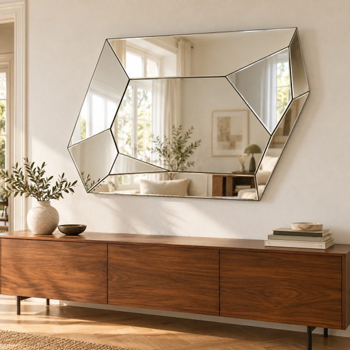 Gran Espejo de Pared Asimétrico con Diseño Contemporáneo Italiano Multifacetado