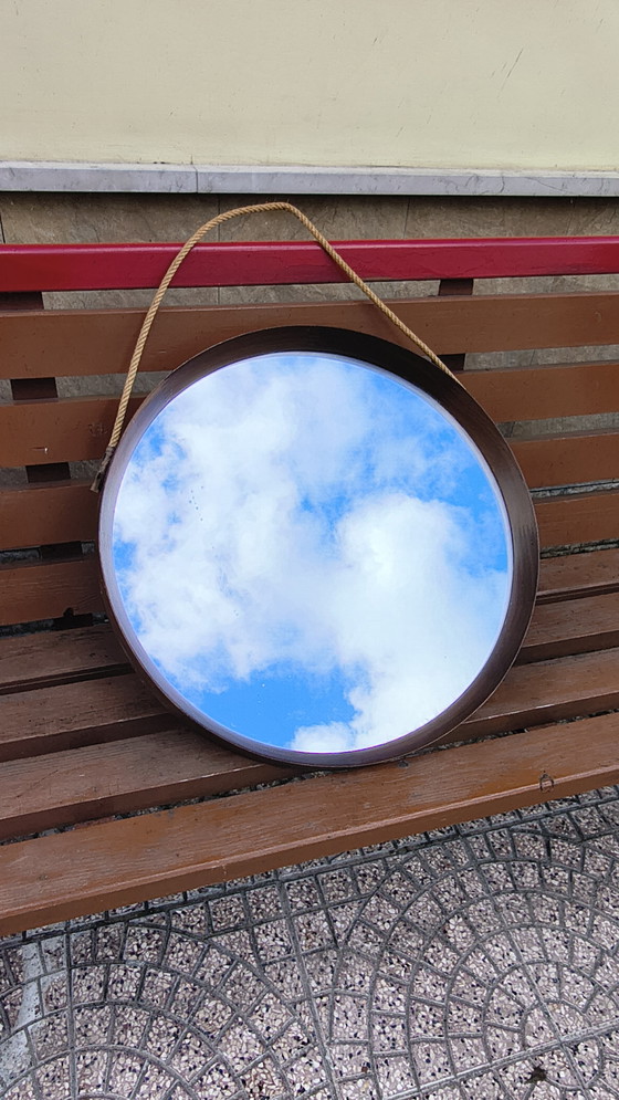 Image 1 of Runder Teakholzspiegel aus den 1960er Jahren im skandinavischen Stil