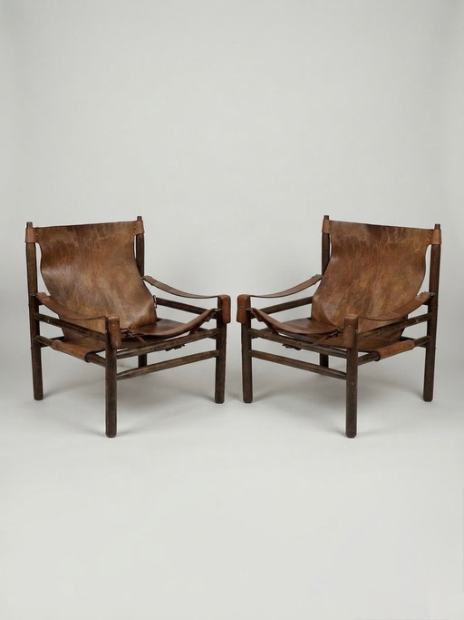 Vintage Leather Safari Chairs, 1960s, Set of 2
