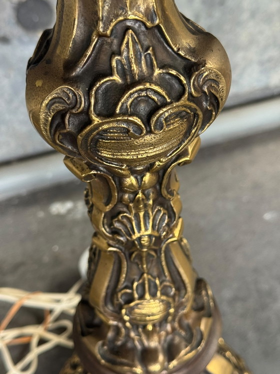 Vintage Boroque Style Brass Floor Lamp – Floor lights, Metal, Textile (photo 4 of 6)