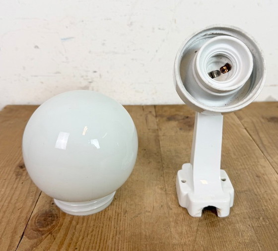 Image 1 of Vintage White Porcelain Wall Light with Milk Glass, 1950s