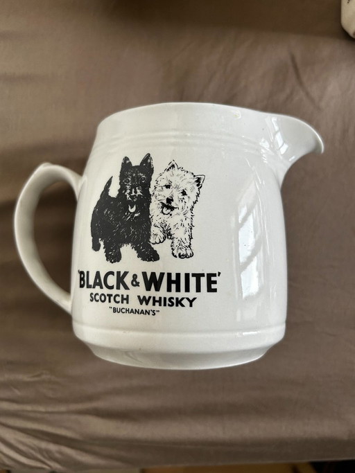 Brocca d'acqua vintage in ceramica bianca e nera