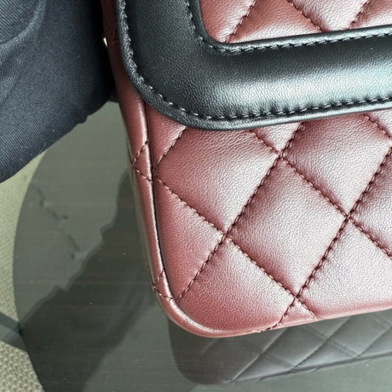 Image 1 of Chanel Chanel Seasonal Two-tone Flap Medium - Quilted Lambskin Dark Burgundy Red Black Gold Hardware Series 21