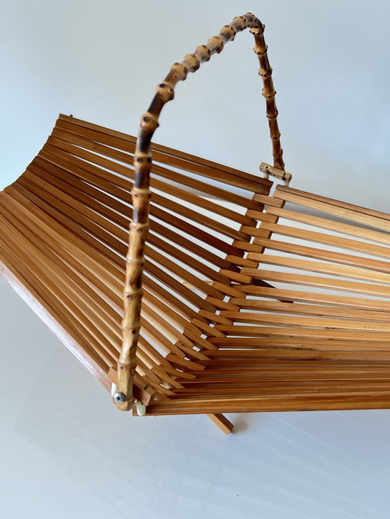 Image 1 of Cestino pieghevole per la frutta vintage – Manico in bambù – Anni '50