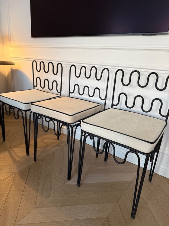 Set Van Drie IJzeren Eettafelstoelen – Eetkamerstoelen, Cast Iron (photo 4 of 5)