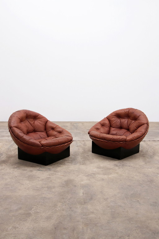 Juego de salón en color coñac de Illum Wikkelsø para Ryesberg Møbler, 1970