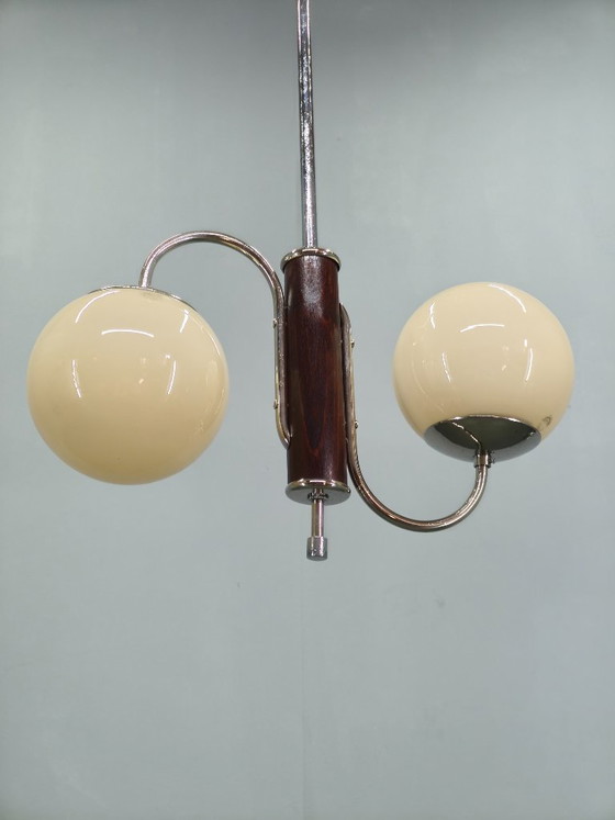 Image 1 of Tsjechische art-deco kroonluchter van chroom en glas, jaren 1930