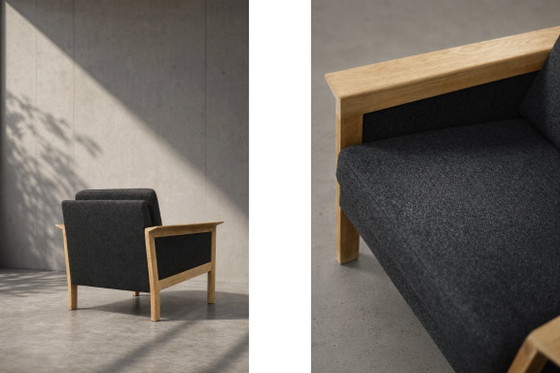 Image 1 of Vintage Mid-Century Danish Modern Oak & Felt Lounge Chairs, 1960s, Set of 2