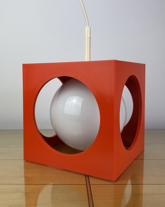 Image 1 of Space Age Ceiling Lamp, Richard Essig, Orange Minimalistic Cube Design, 1970s, Retro-Futuristic Lamp, Germany, Sputnik Design