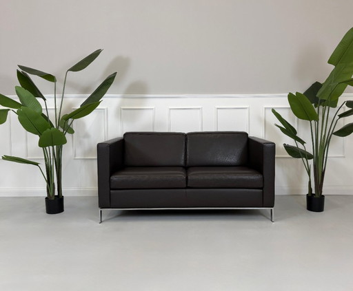 Sofá de diseño Walter Knoll Foster 500 de 2 plazas, marrón + otomana