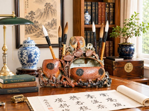 Antique Chinese Hand-Carved Soapstone Brush Washer / Scholar’s Object – decoratieve objecten