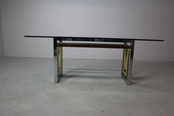 Image 1 of Table de salle à manger vintage en chrome et laiton de Zevi, Italie, années 1970