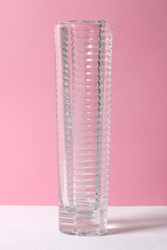 Image 1 of Mid-century Stylish Clear Pressed Glass Vintage Vase by Miloš Filip / Nemšová / Czech Republic / 1962