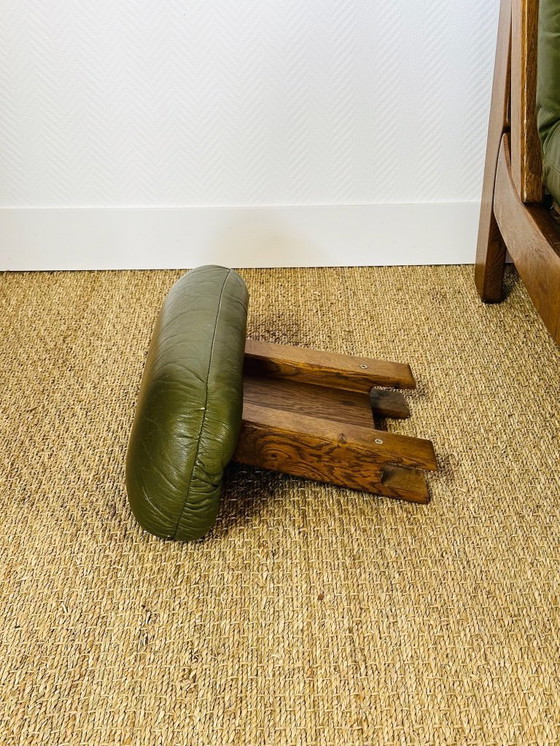 Image 1 of Scandinavian sofa in green leather and oak, 1960, Set of 3