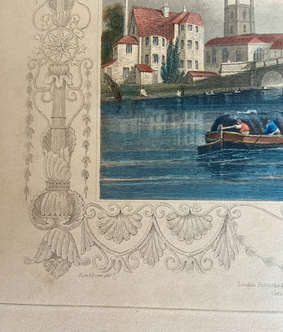 Image 1 of Pair of Antique Hand-Coloured English Engravings by Tombleson – Marlow & Henley – Framed Views of the Thames – c.1830-1850
