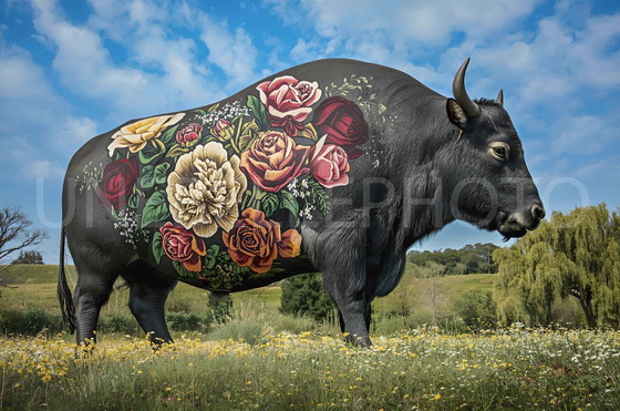 Image 1 of Photo imprimée sur plexiglas / Taureau tatoué / Edition limitée