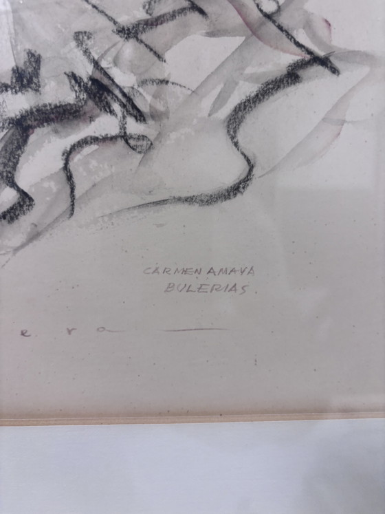 Beautiful Vintage Artwork Pere Clapera Carmen Amaya (Bulerías) Incl. Gallery Frame – Paintings & Drawings (photo 3 of 14)