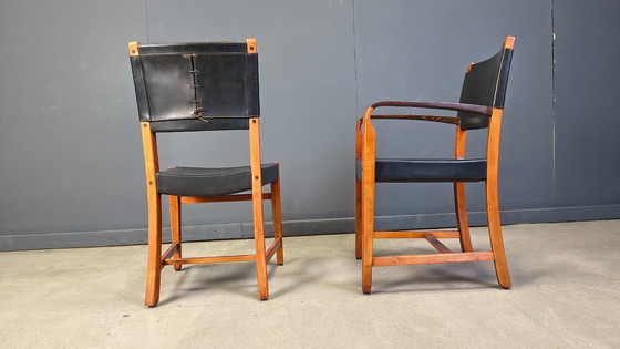 Image 1 of Vintage Spaanse eetkamerstoelen van leer en hout, set van 6 - jaren 70