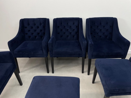 Image 1 of Set of 6 Goossens dining chairs blue velvet (model Pearl)
