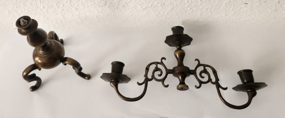 Candelabro antiguo de 3 brazos, bronce macizo, forjado a mano, estilo barroco. – Percheros, Metal, Bronze (photo 14 of 15)