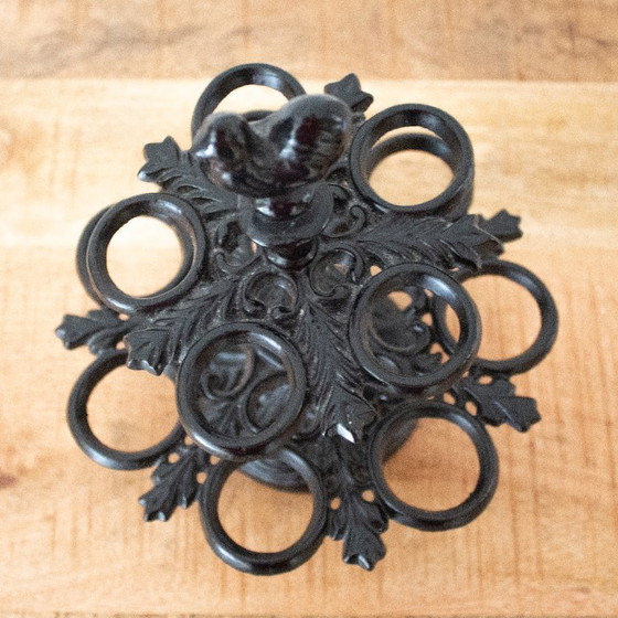 Image 1 of Vintage French Cast Iron Egg Stand with Rooster