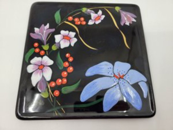 Image 1 of Sottobicchieri smaltati e sottobicchieri di Manufacture Des Emaux De Longwy 1798, Francia, anni '70, set di 3