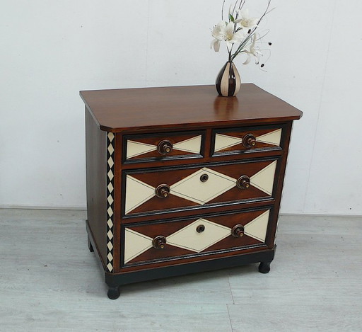 Antique chest of drawers with 4 drawers, Gründerzeit style, dark walnut trim with ivory color, circa 1890 – ladekasten, Wood