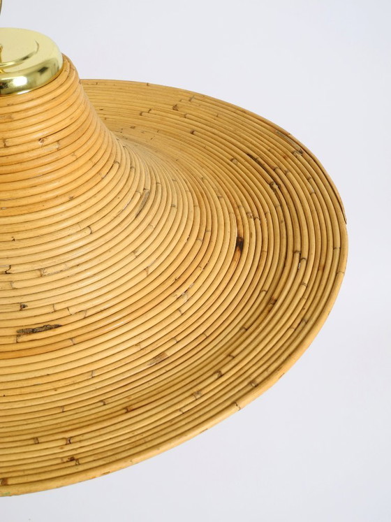 Image 1 of Beautiful, large Italian 1970s bright bamboo wood ceiling pendant lamp Vivai del Sud