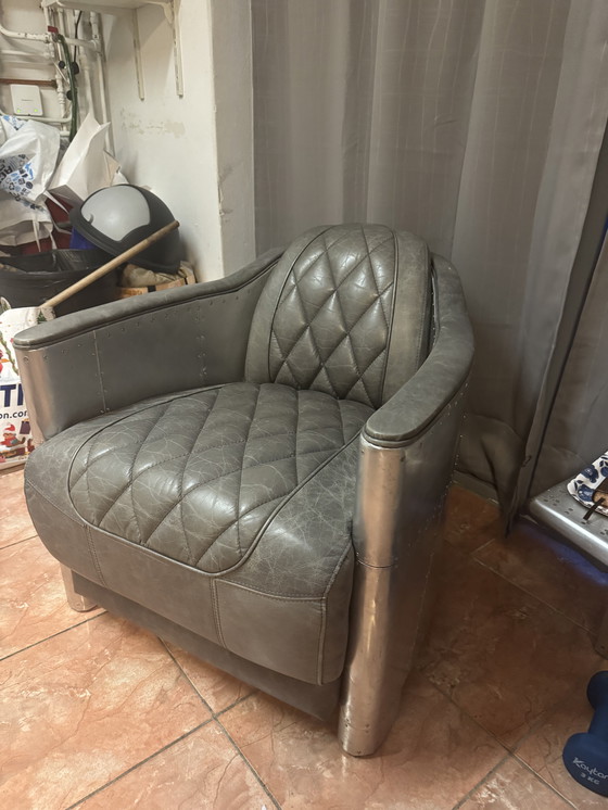 Image 1 of Sedia in pelle Palazzo OVL313 con braccioli in alluminio